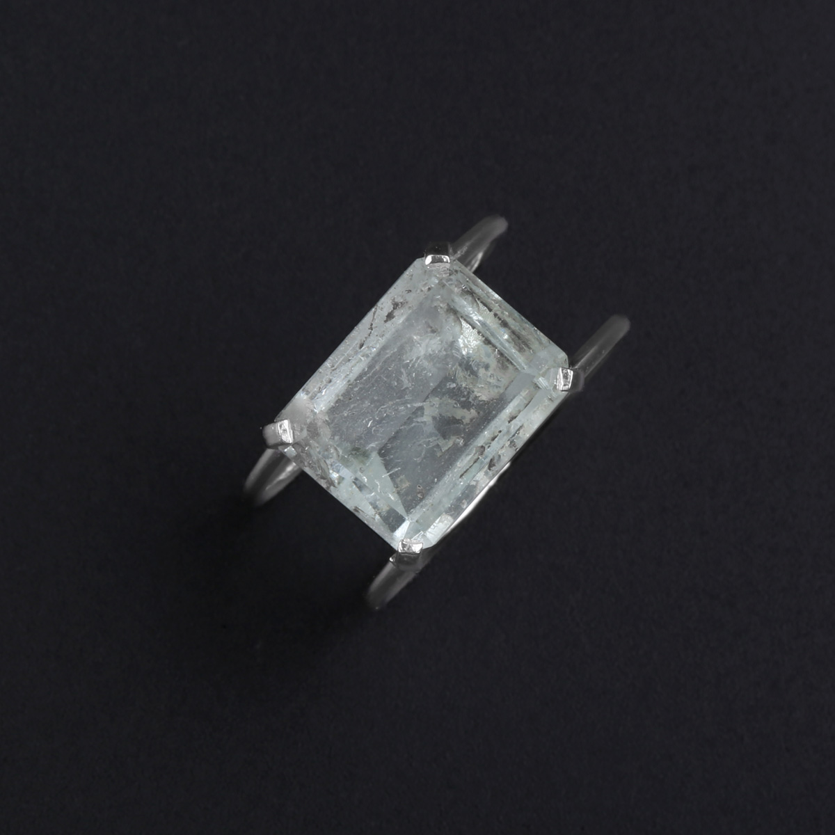 Square Aquamarine Ring | Double-Band Silver Ring 