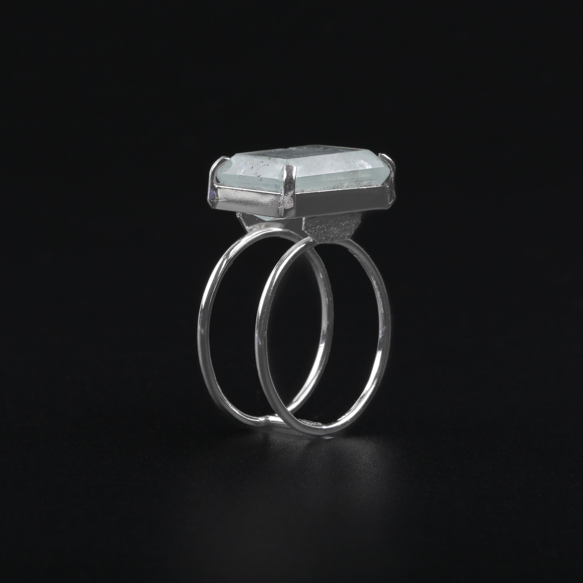 Aquamarine Double-Band Ring | Rectangle Silver Ring