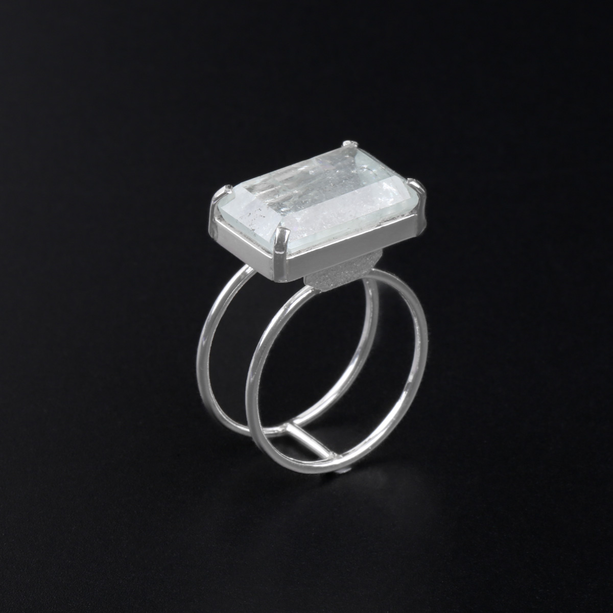 Aquamarine Double-Band Ring | Rectangle Silver Ring
