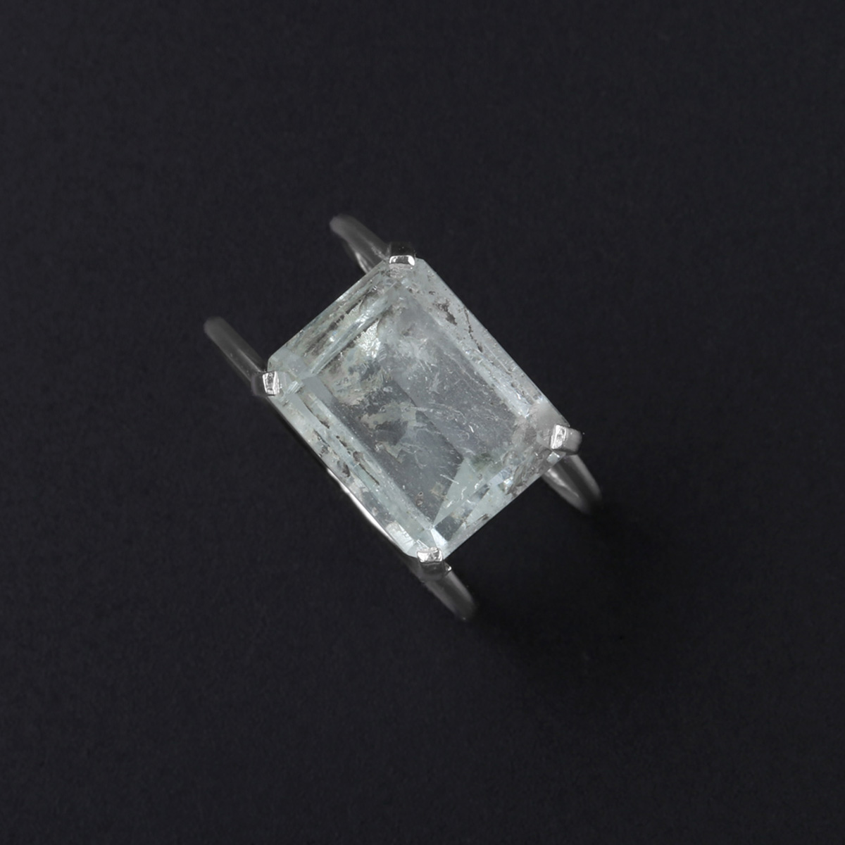 Aquamarine Double-Band Ring | Rectangle Silver Ring