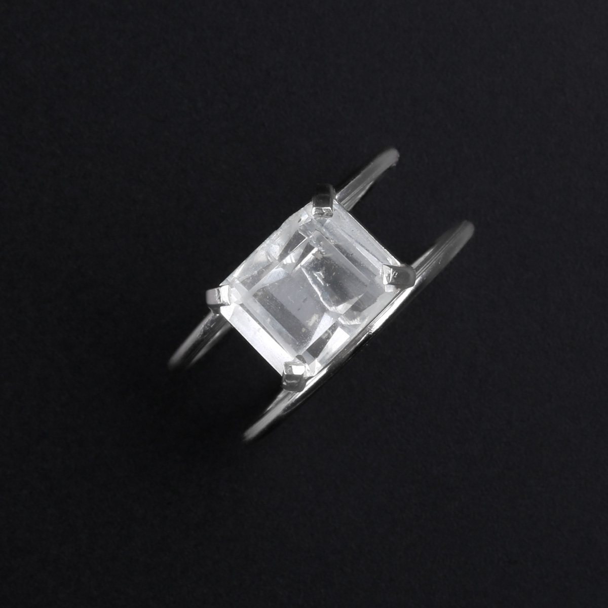 Aquamarine Square Ring | Silver Double-Band Ring 