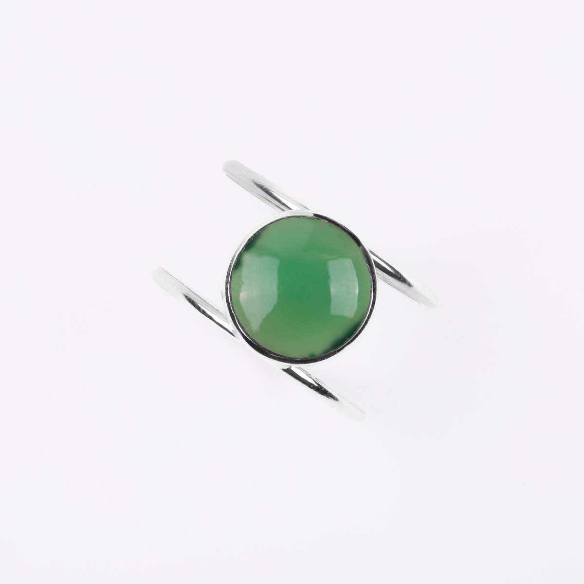 Green Agate Double-Band Ring | Silver Flat Round Ring 