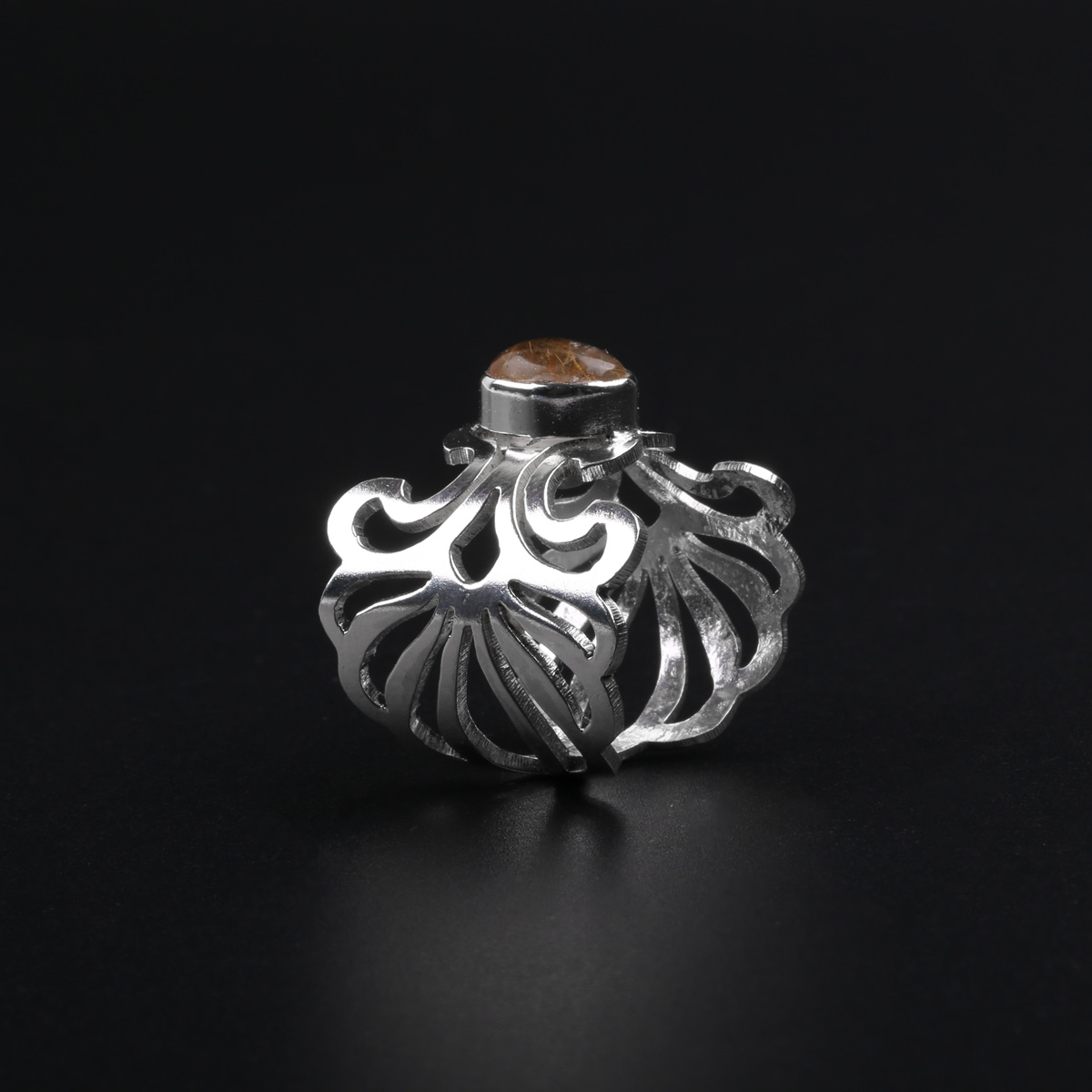 Hairy Quartz Stone Ring | Silver Floral Band Ring