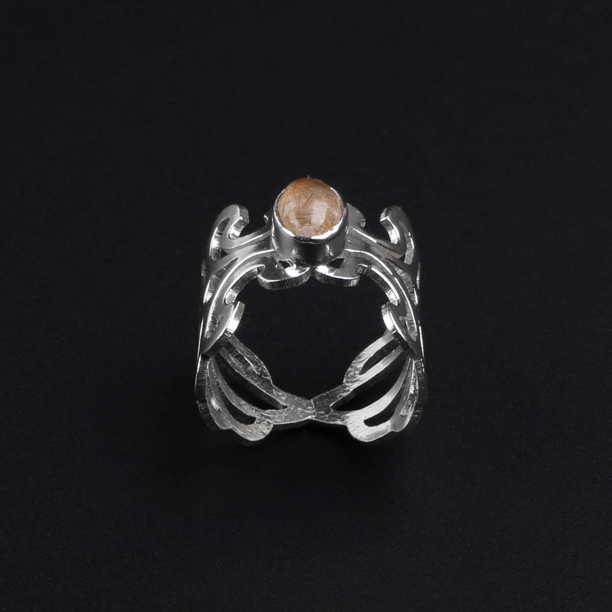 Hairy Quartz Stone Ring | Silver Floral Band Ring