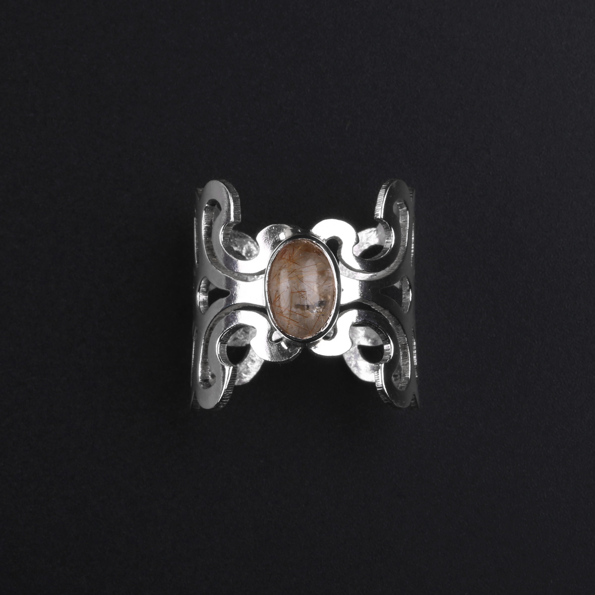 Hairy Quartz Stone Ring | Silver Floral Band Ring
