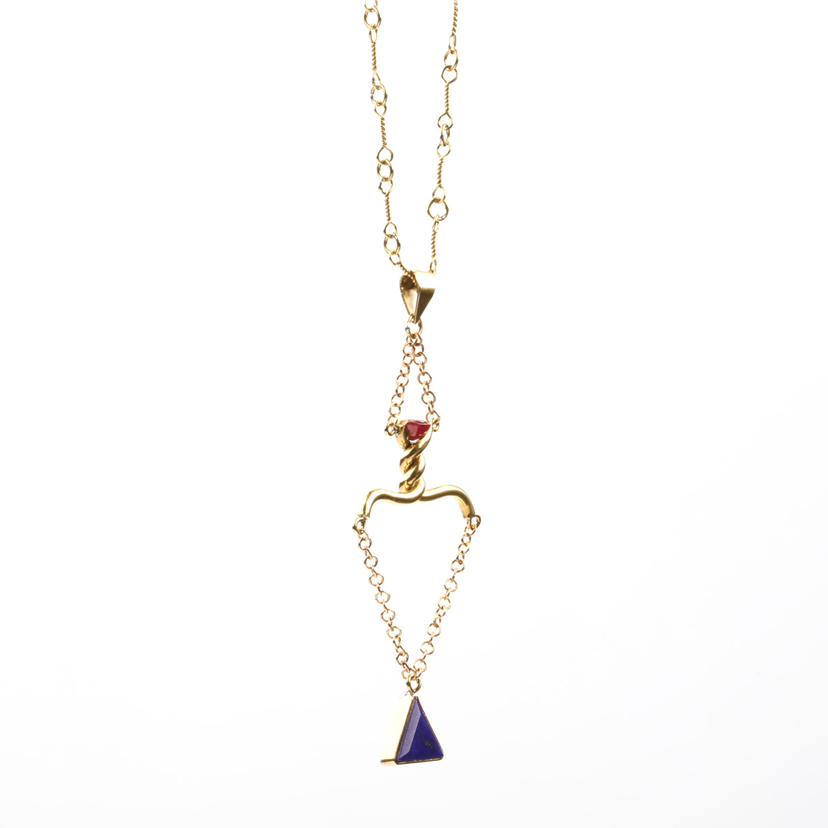 Brass Lariat Pendant | Golden Trillion Chain Locket 