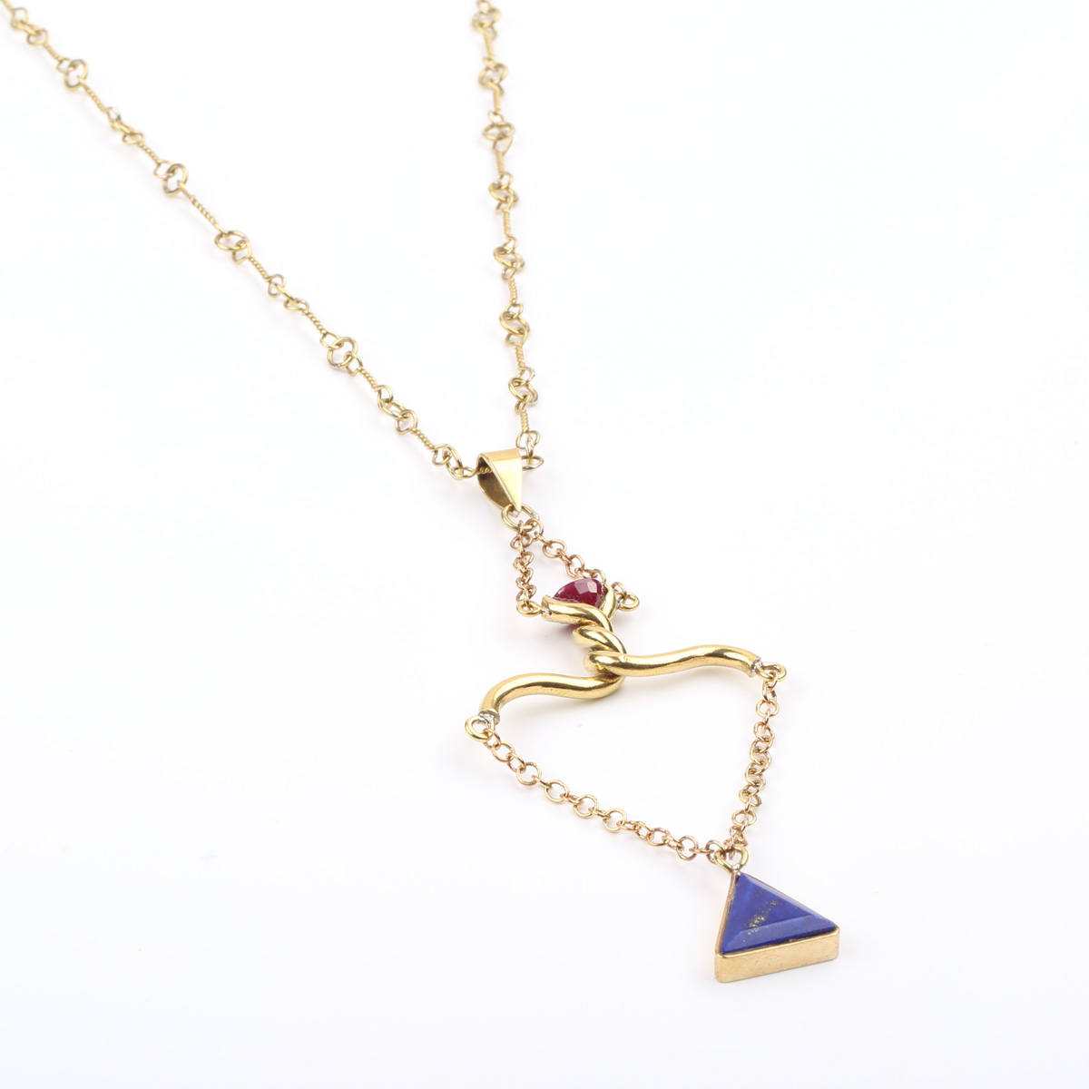Brass Lariat Pendant | Golden Trillion Chain Locket 