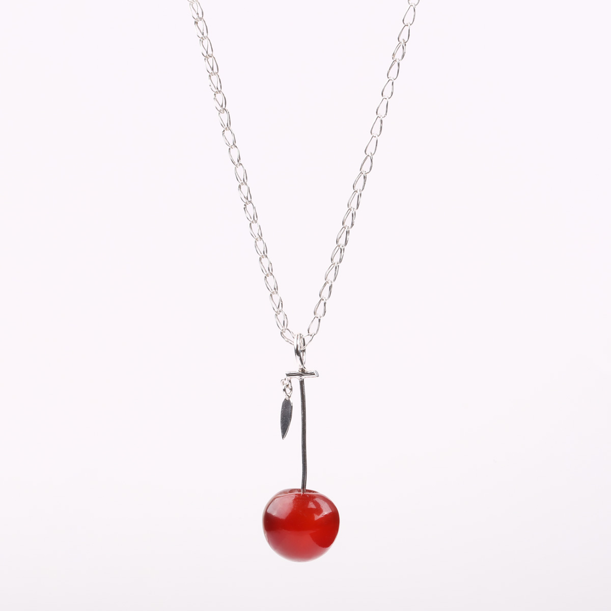 Agate Chain Locket | Cherry Silver Pendant 