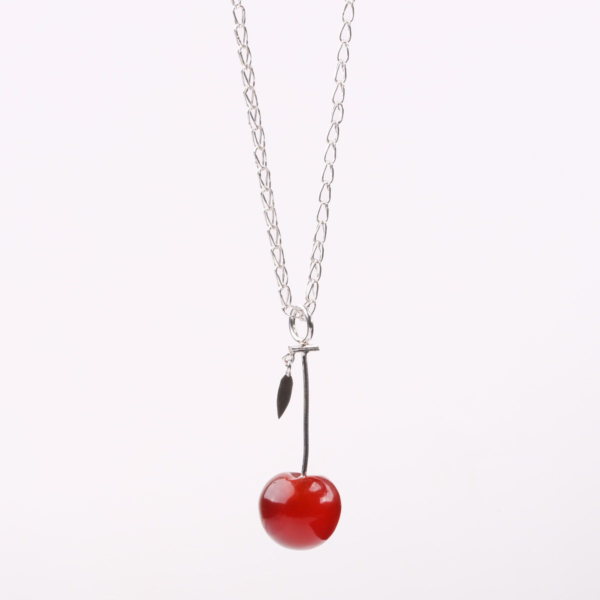 Agate Chain Locket | Cherry Silver Pendant 