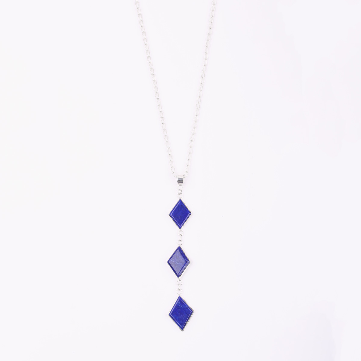 Three Stone Drop Locket | Silver Marquise Chain Pendant 