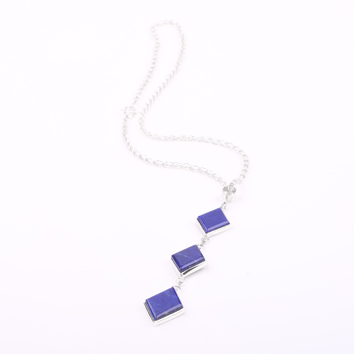 Three Stone Drop Locket | Silver Marquise Chain Pendant 