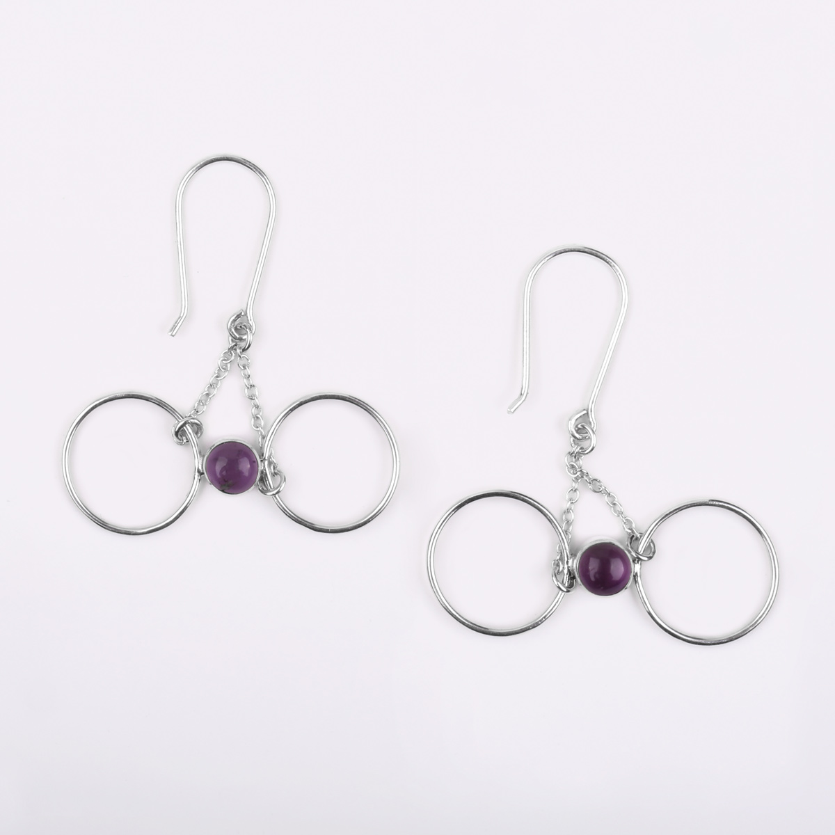 Amethyst Hook Earrings | Round Dangle Earrings