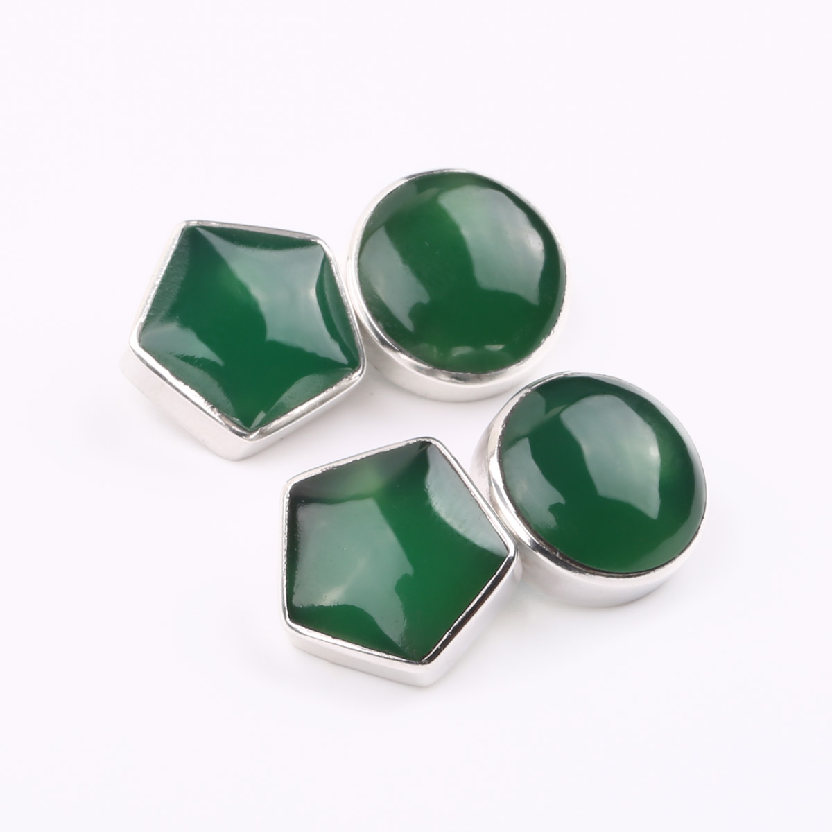 Green Agate Cufflink Pair | Silver Cufflink Set