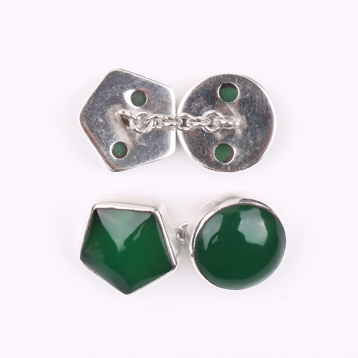 Green Agate Cufflink Pair | Silver Cufflink Set
