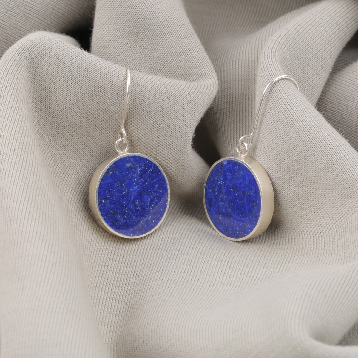 Lapis Lazuli Round Earings | Silver Wirehook Handmade Earrings