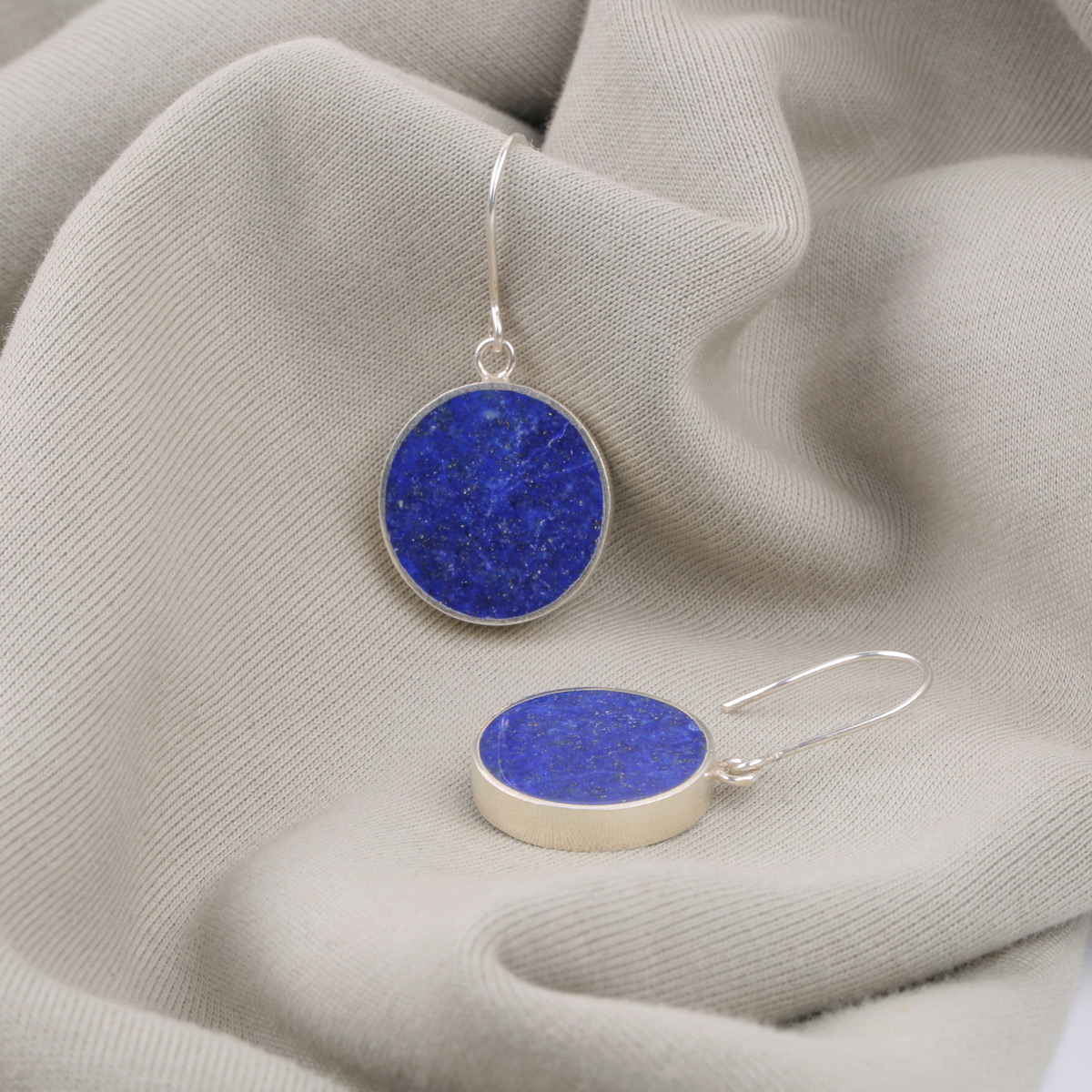 Lapis Lazuli Round Earings | Silver Wirehook Handmade Earrings