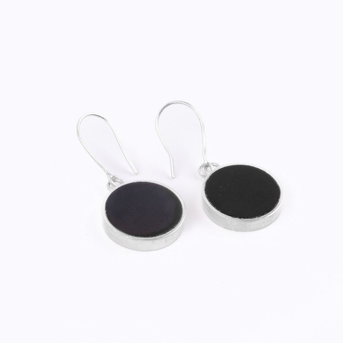 Black Agate Round Earrings | Silver Drop Earrings