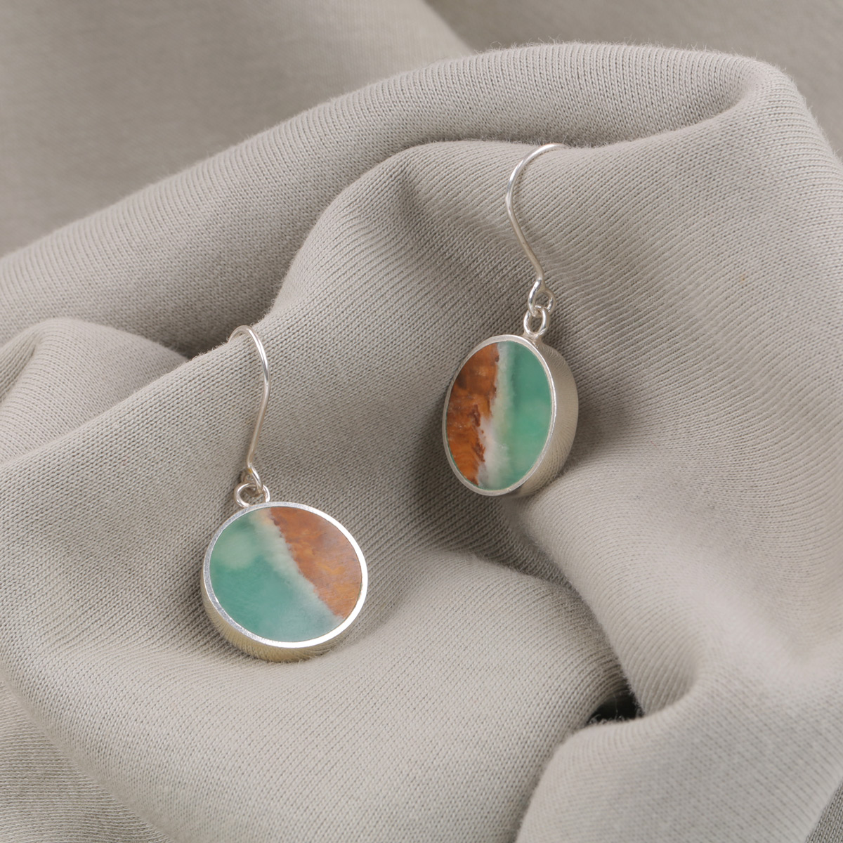 Green Onyx Round Earrings | Silver Dangle Earrings 