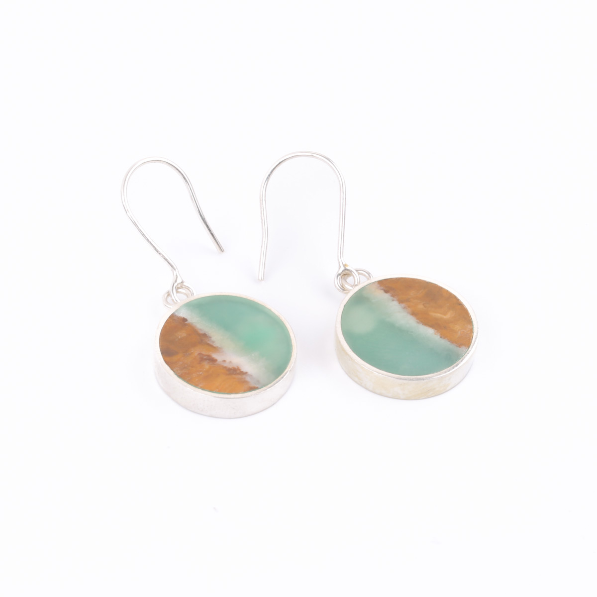 Green Onyx Round Earrings | Silver Dangle Earrings 