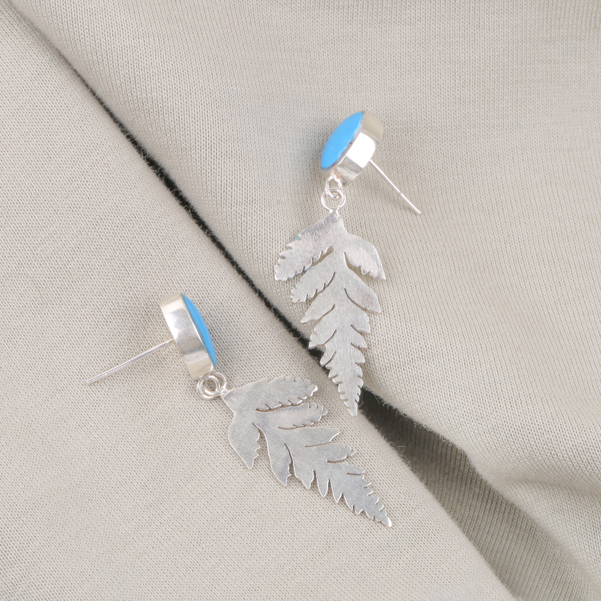 Turquoise Petal Style Studs | Silver Dangle Studs