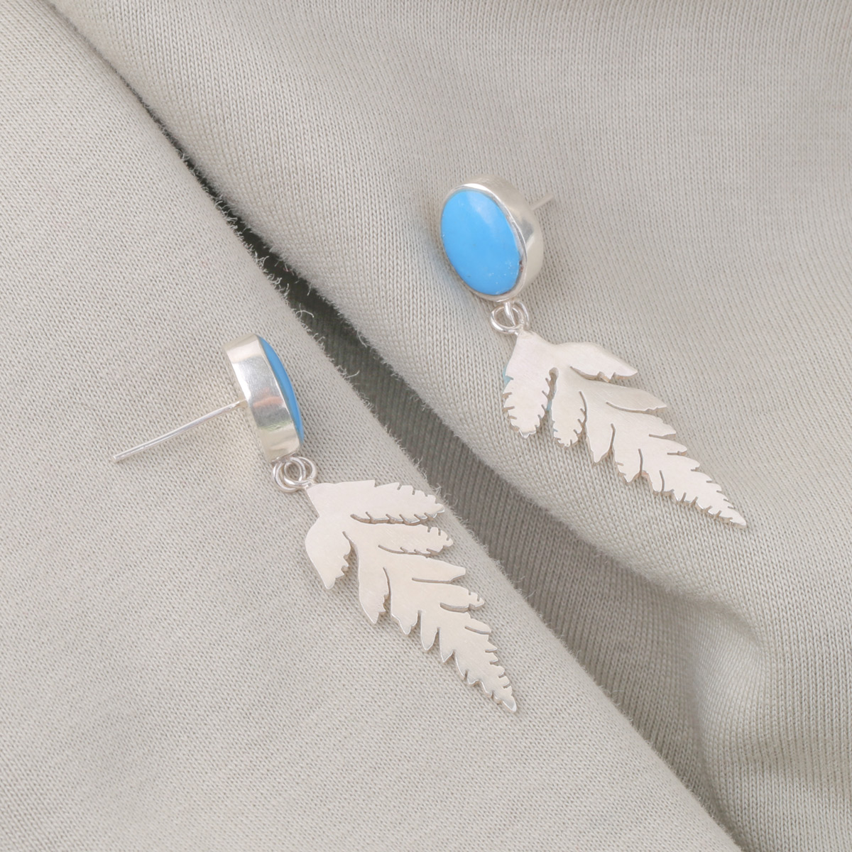 Turquoise Petal Style Studs | Silver Dangle Studs