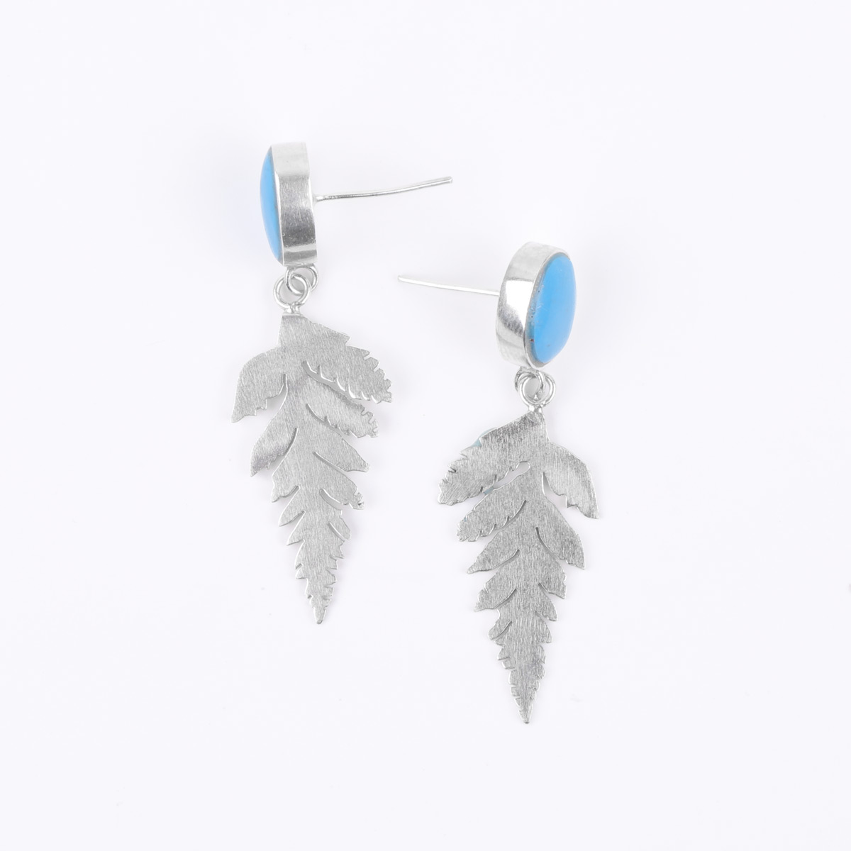 Turquoise Petal Style Studs | Silver Dangle Studs