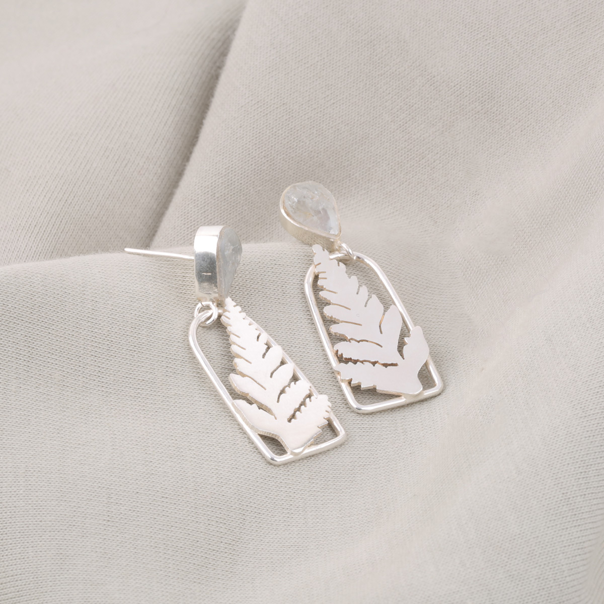Rough Aquamarine Studs | Silver Petal Style Studs