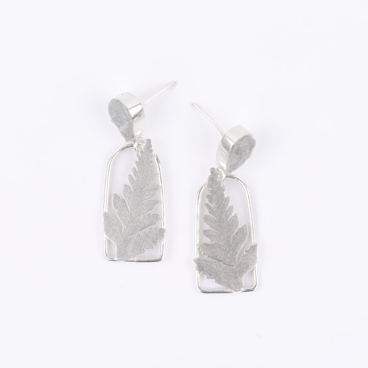 Rough Aquamarine Studs | Silver Petal Style Studs