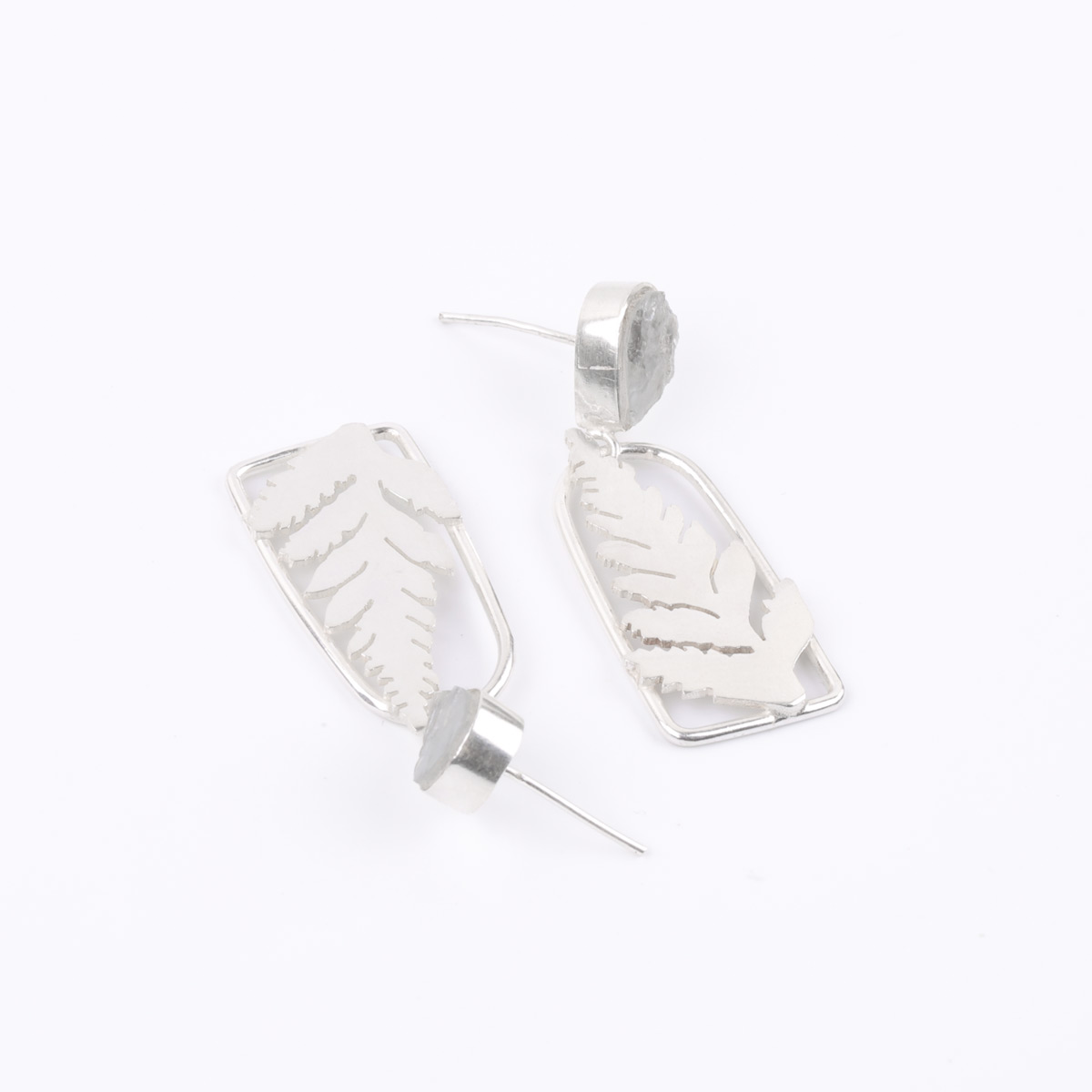 Rough Aquamarine Studs | Silver Petal Style Studs