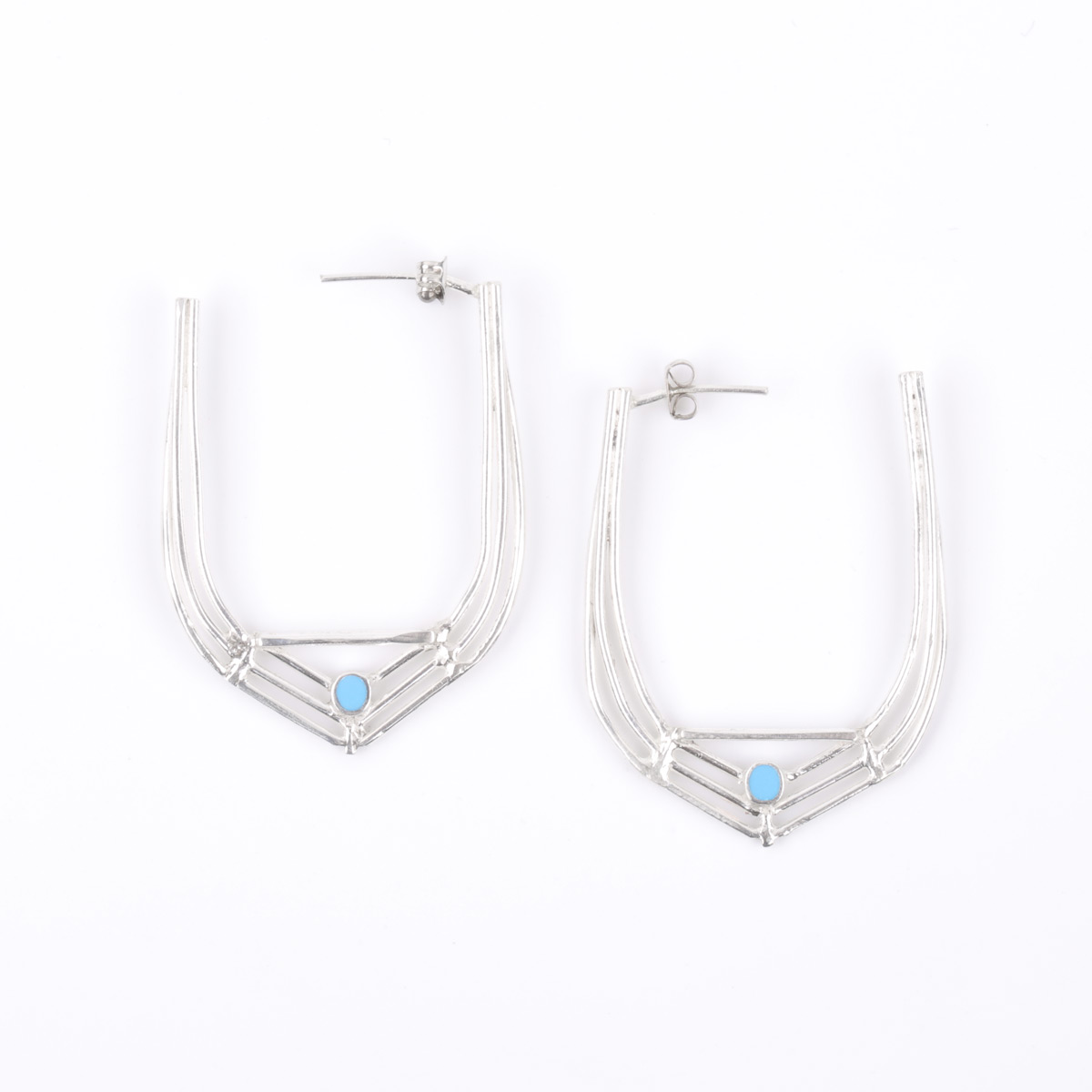 Turquoise C-Hoop Earrings | Silver Cuff Earrings 