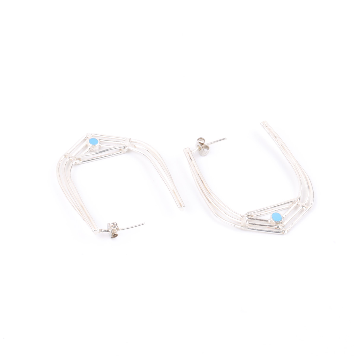 Turquoise C-Hoop Earrings | Silver Cuff Earrings 