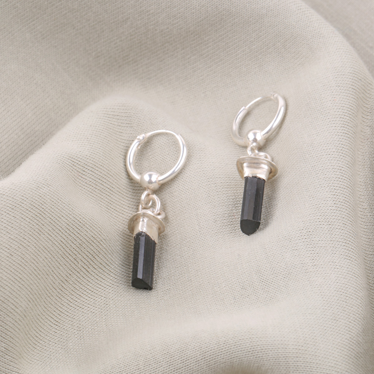 Black Tourmaline Silver Earrings | Bulb Design Dangle Earrings 