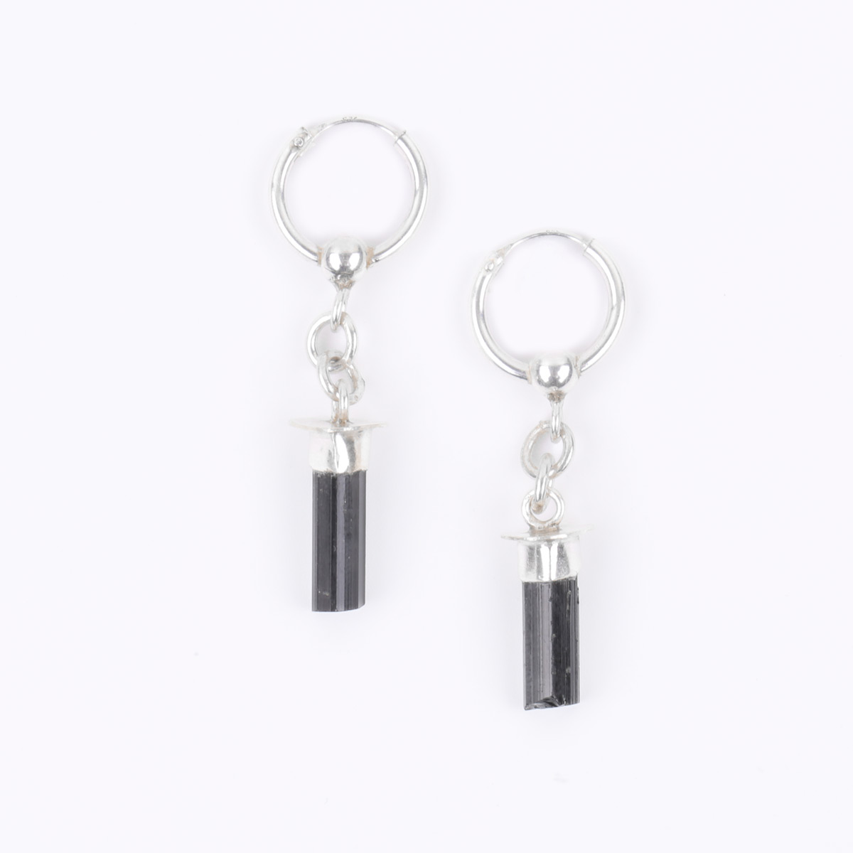 Black Tourmaline Silver Earrings | Bulb Design Dangle Earrings 