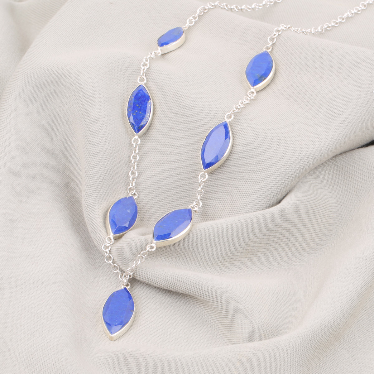 Lapis Lazuli Silver Necklace | Marquise Charm Necklace