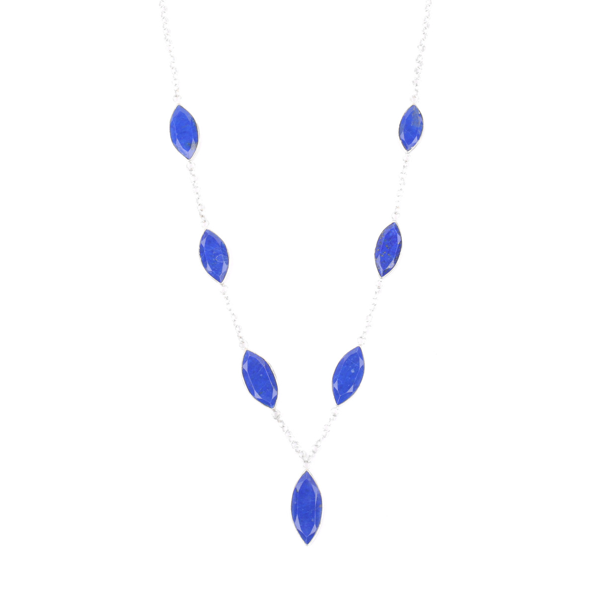 Lapis Lazuli Silver Necklace | Marquise Charm Necklace