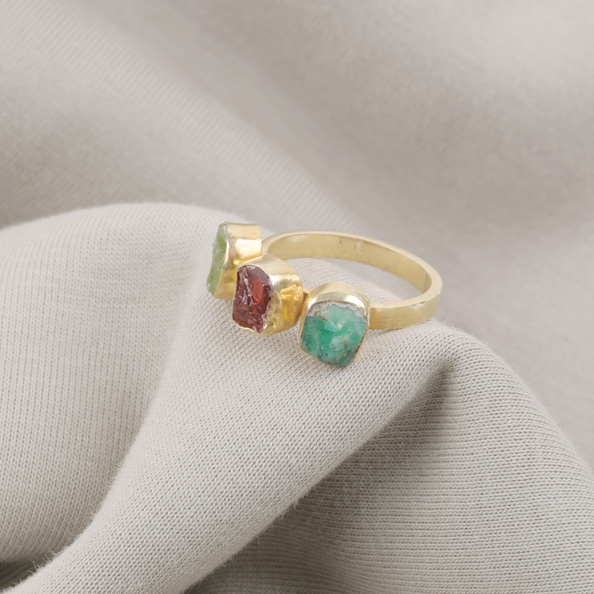 Rough Gold Plated Ring | Three Stone Ring