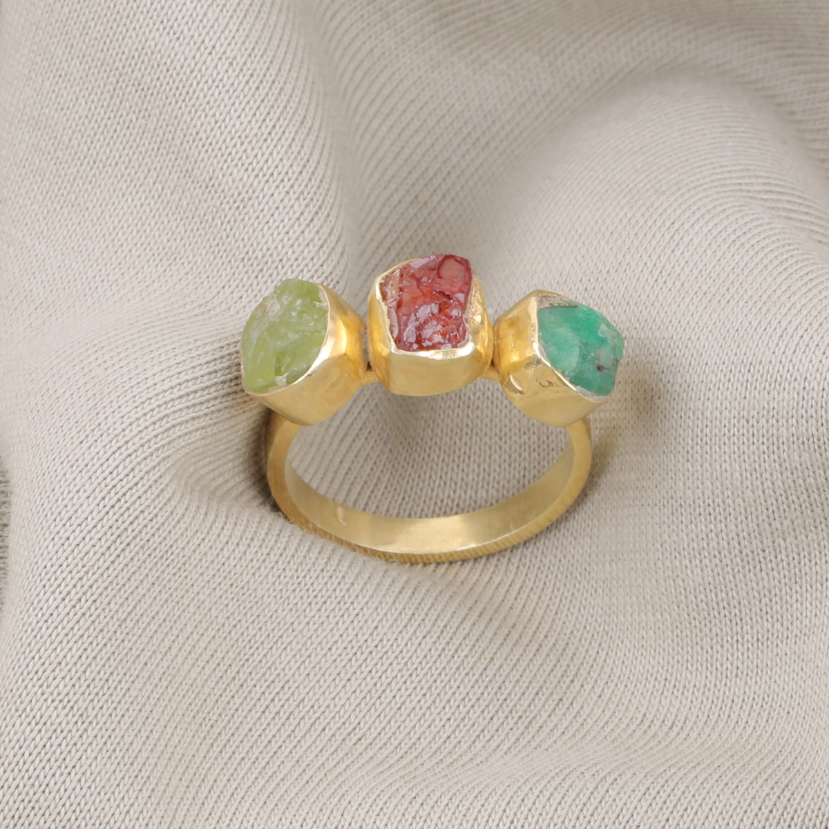 Rough Gold Plated Ring | Three Stone Ring