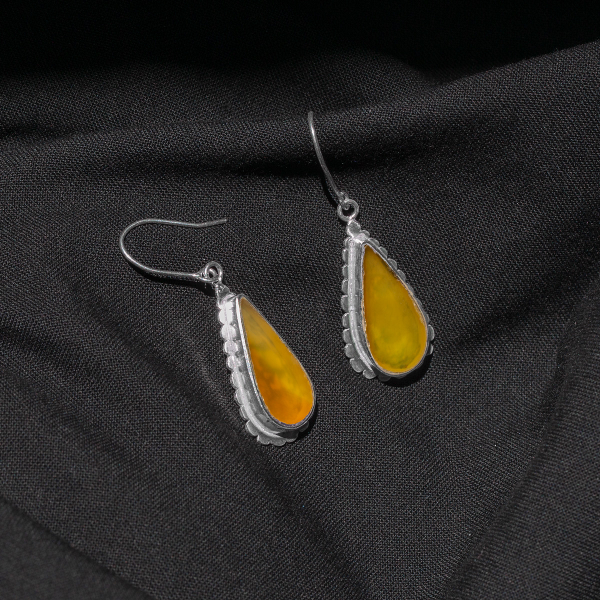 Yellow Agate Earrings| Teardrop Silver Earrings