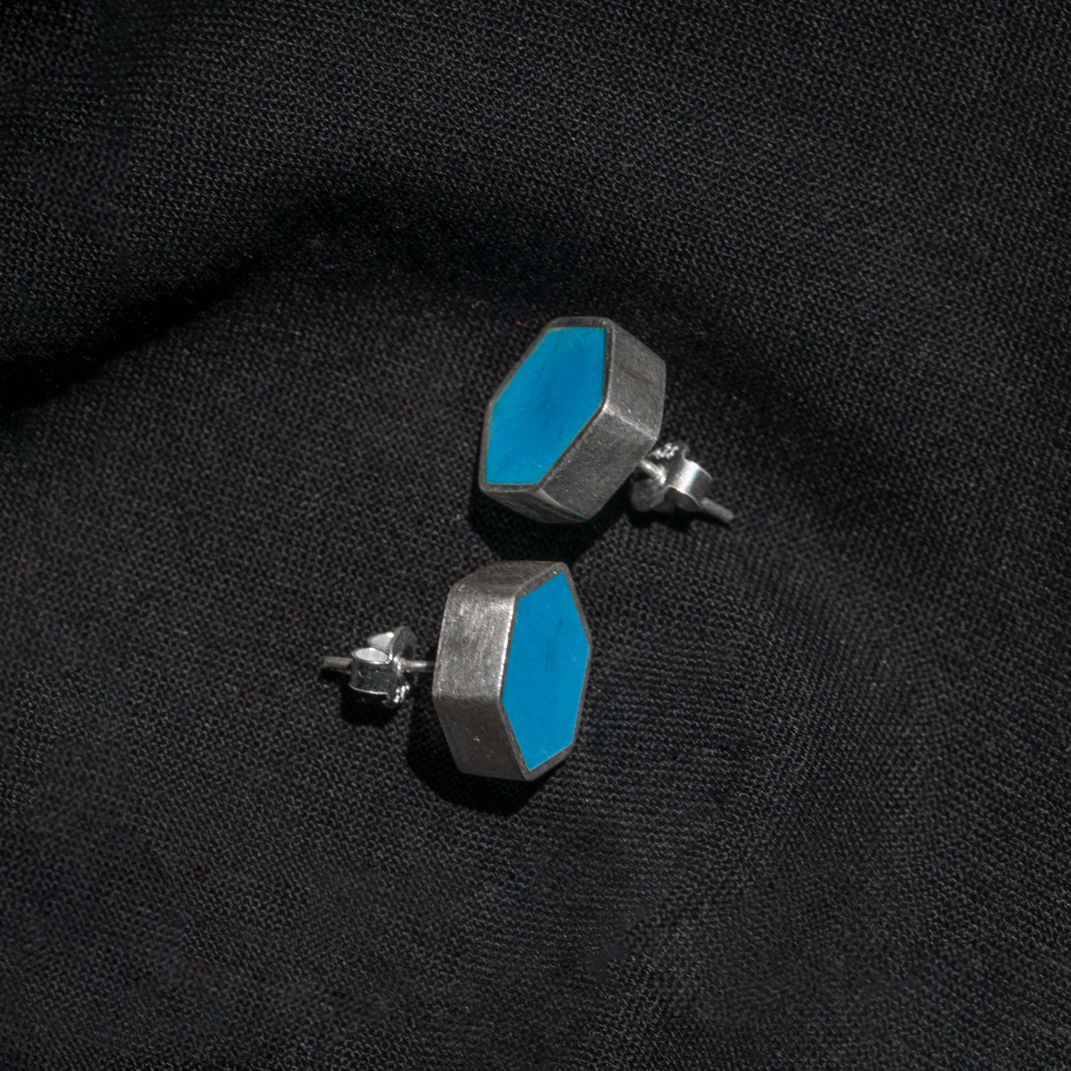 Turquoise Silver Studs| Hexagon Style Studs