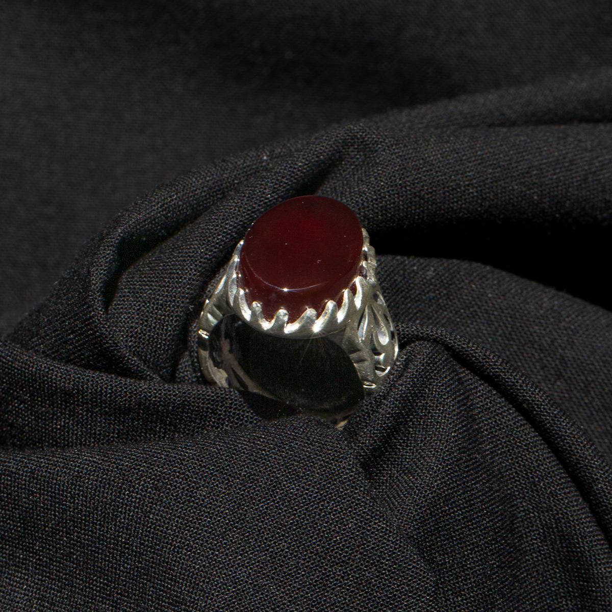 Red Agate Men's Ring | Silver Round Ring