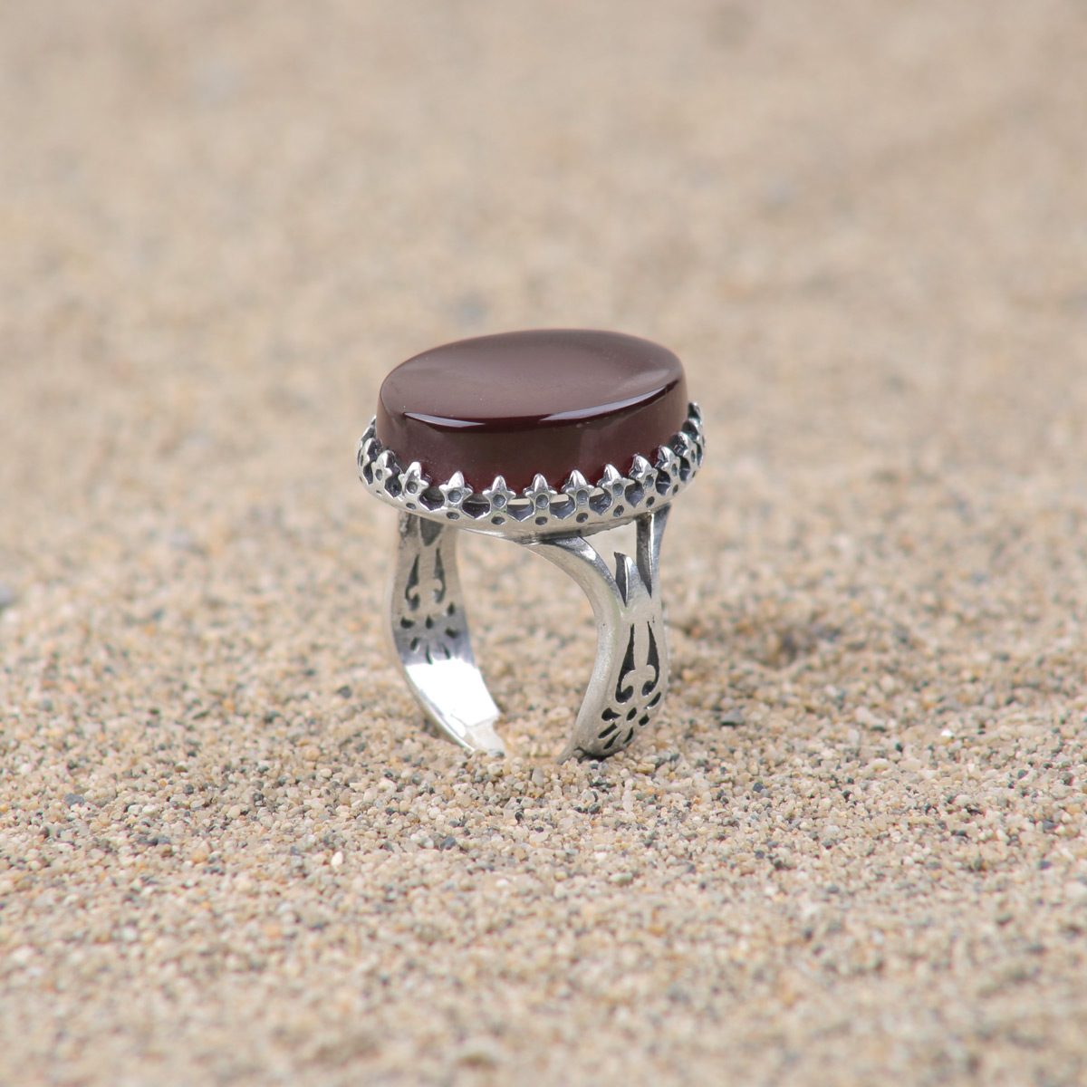 Red Agate Men's Ring | Silver Round Ring