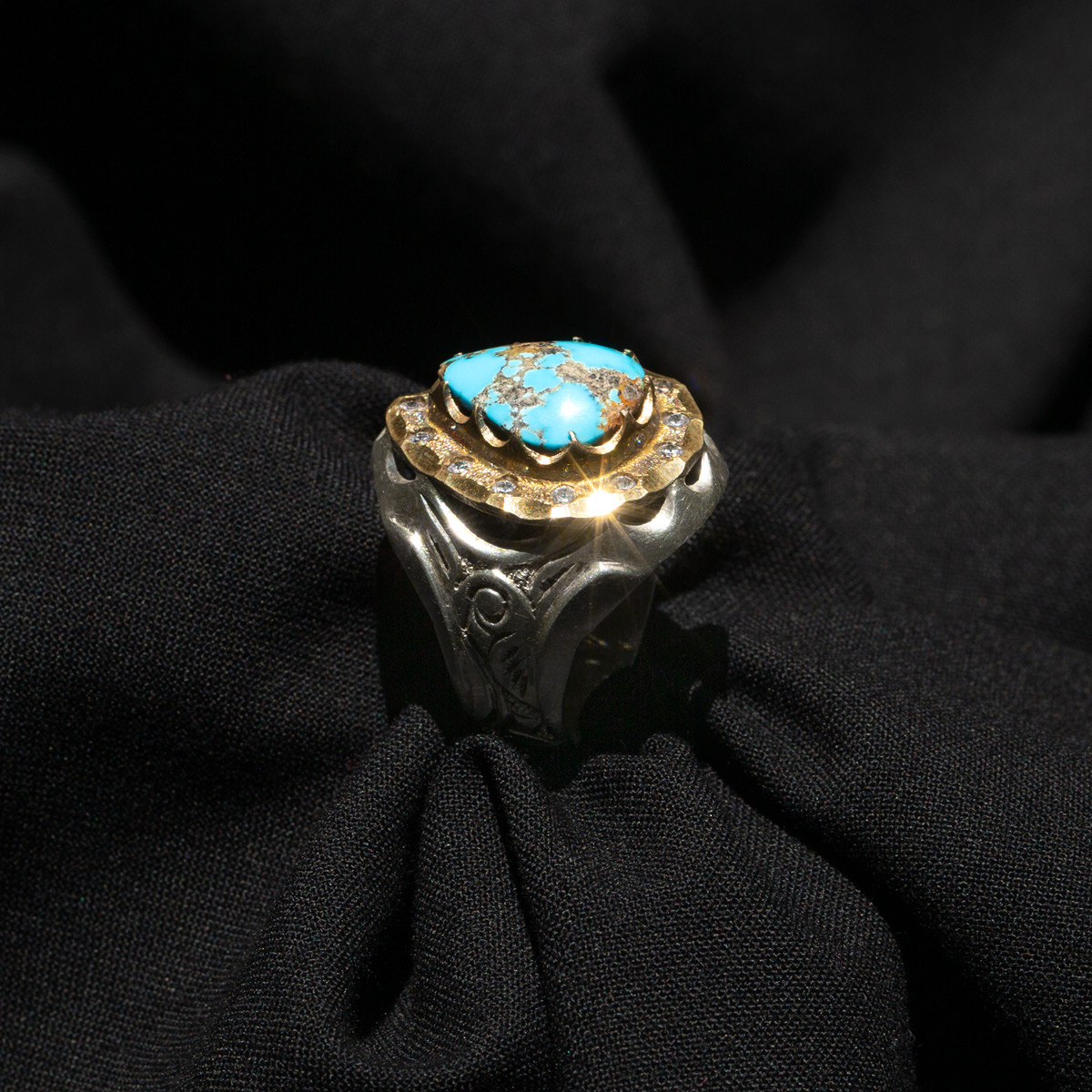 Turquoise Silver Men's Ring | Cluster Setting Ring