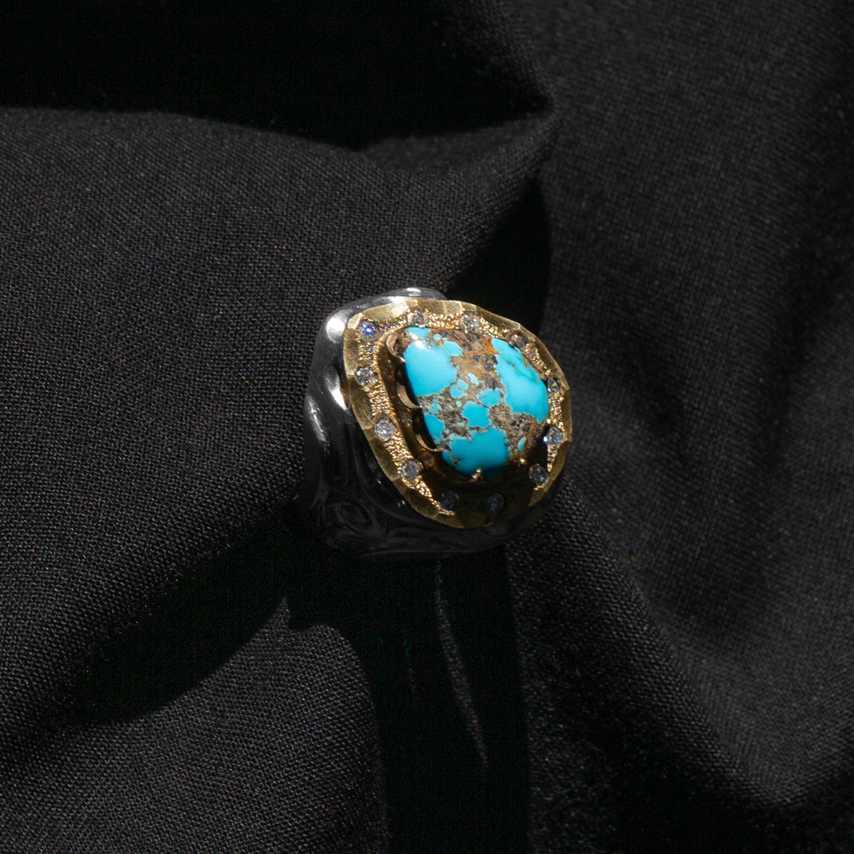 Turquoise Silver Men's Ring | Cluster Setting Ring
