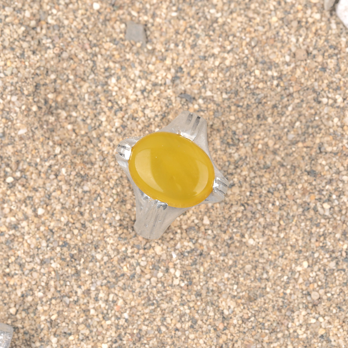 Yellow Agate Men's Ring | Oval Silver Men's Ring