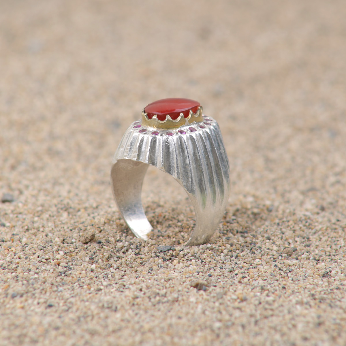 Red Agate Men's Ring | Vintage Setting Silver Ring