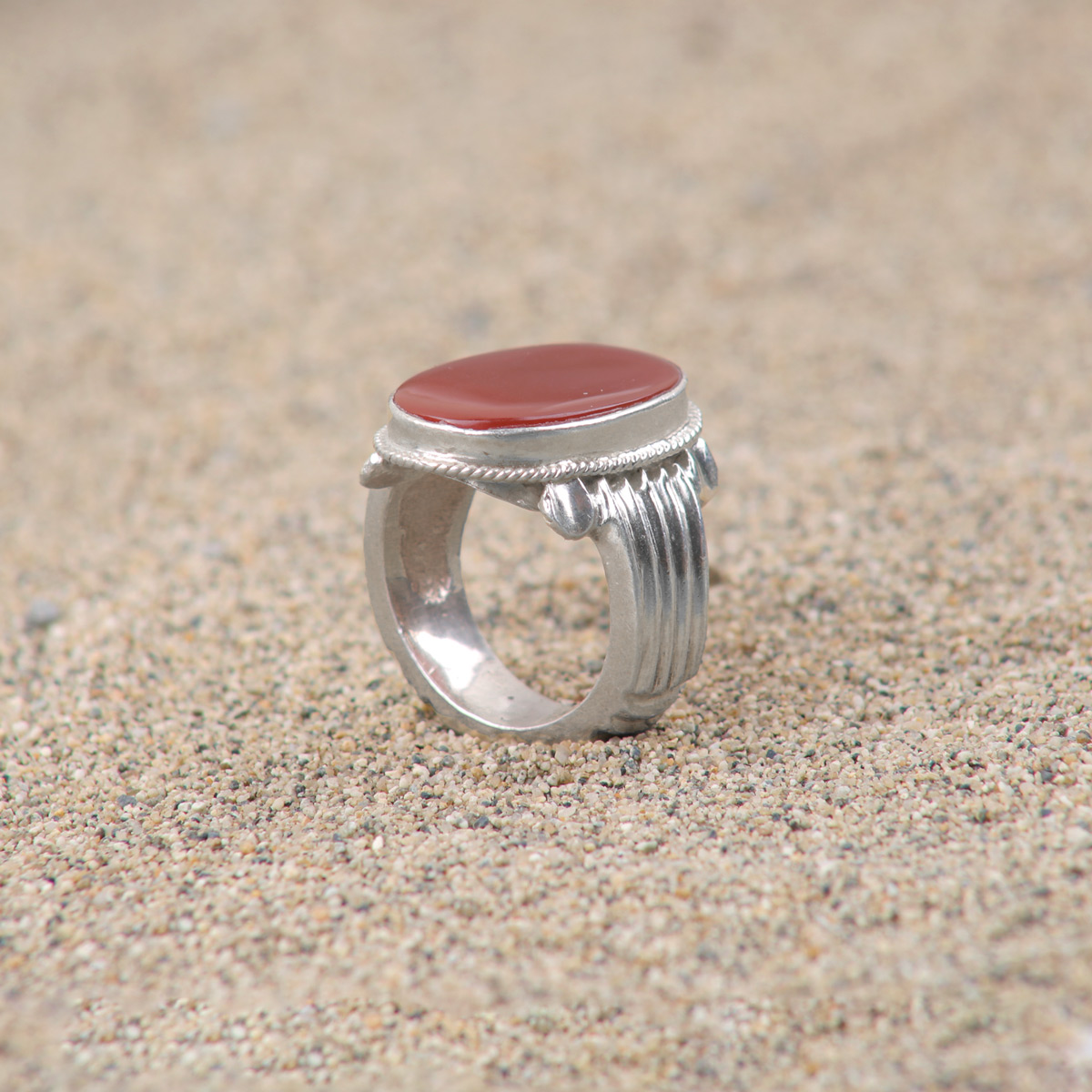 Red Agate Silver Men's Ring | Oval Bezel Style Ring