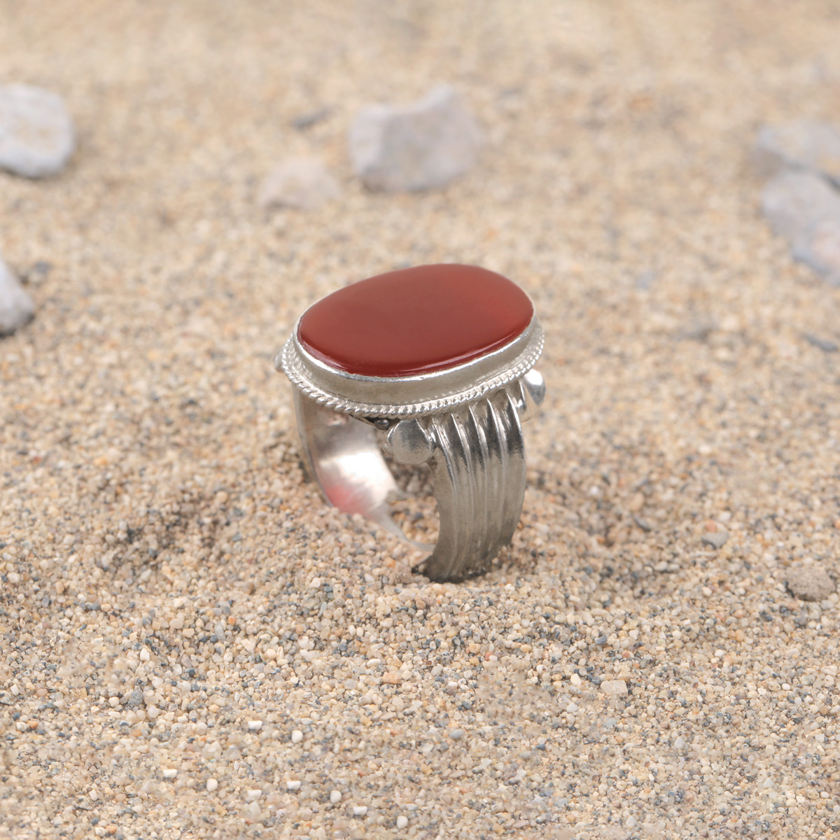 Red Agate Silver Men's Ring | Oval Bezel Style Ring