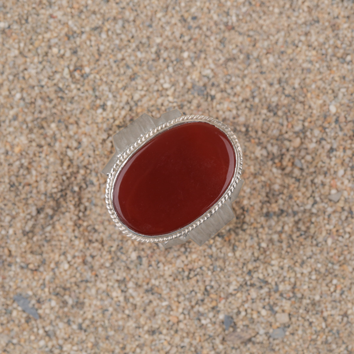 Red Agate Silver Men's Ring | Oval Bezel Style Ring