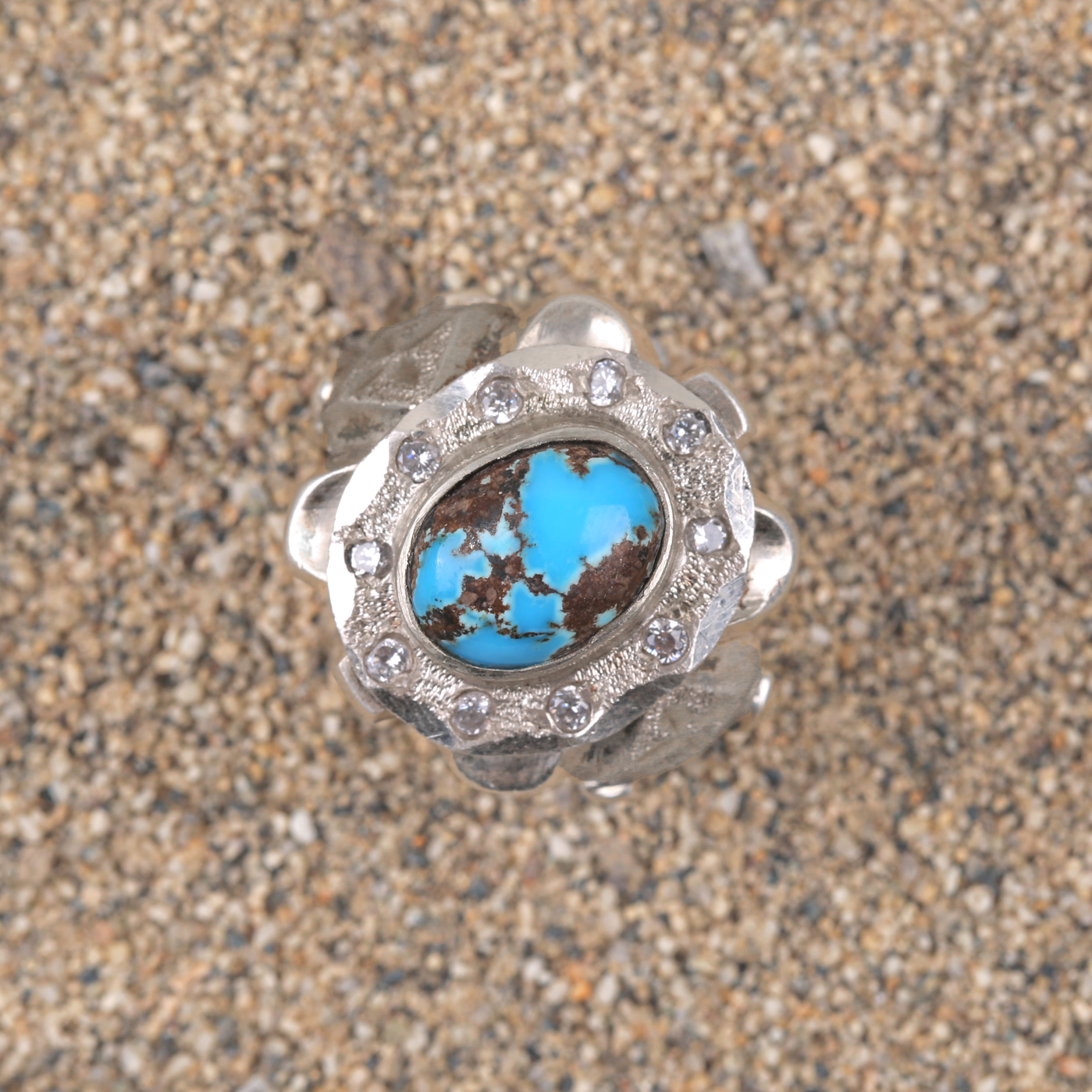 Turquoise Silver Men's Ring| Oval Cluster Style Ring