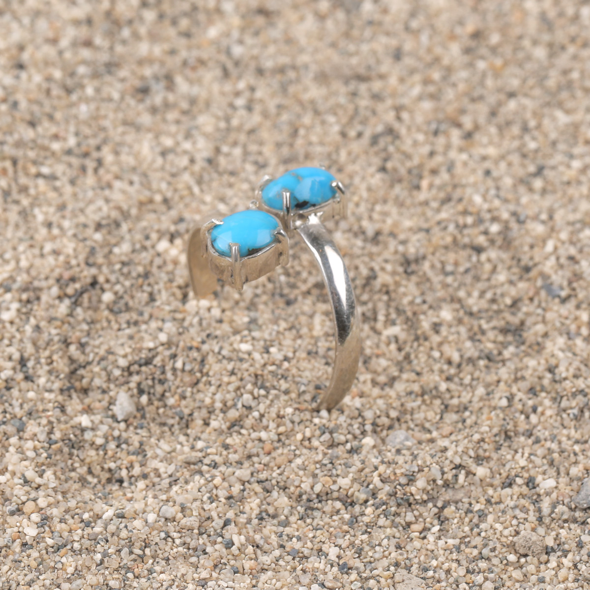 Turquoise Two Stone Ring| Silver By-pass Women's Ring